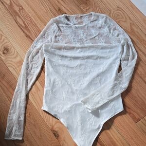 Abercrombie & Fitch Sheer White / Creamy Lace Bodysuit